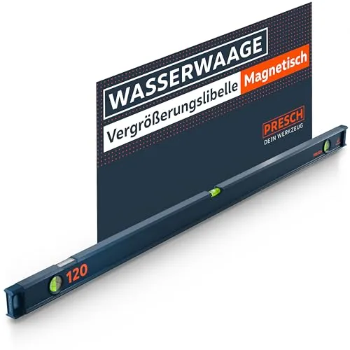 Presch Wasserwaage magnetisch 120cm - Bruchfeste Weitwinkellibelle inkl. 2% Gefälle-Anzeige - Vertical-View-Funktion dank Sichtfenster - Innovative Anti-Rutsch‑Endkappen & präzise Messfläche