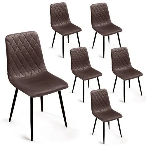 Lina® Elisia Esszimmerstuhl im modernen Design - Samt - Bequemer Stuhl für Ihr Esszimmer, hochwertiger Stoff, ergonomische Form - 6er Set - Braun