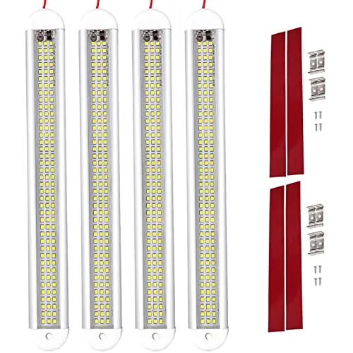 Intckwan (4 Stück) 120 LED Auto Innenbeleuchtung, 12 Volt Led Lampe Wohnmobil, 12v Led Leiste mit Schalter und 2 Verlängerungskabeln, Led für Auto Van Bus Caravan Boat Wohnmobil Küche Bad Bar LKW