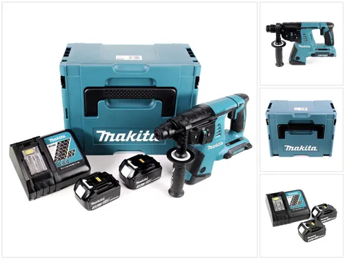 Makita DHR 263 RFJ 2x18V / 36V SDS-Plus Akku Bohrhammer - Leistungsstarker Akku-Bohrhammer für vielseitige Anwendungen: Bohren, Hammerbohren und leichte Meißelarbeiten. Inklusive 2x 3,0 Ah Akkus und Schnellladegerät für effizienten Einsatz.