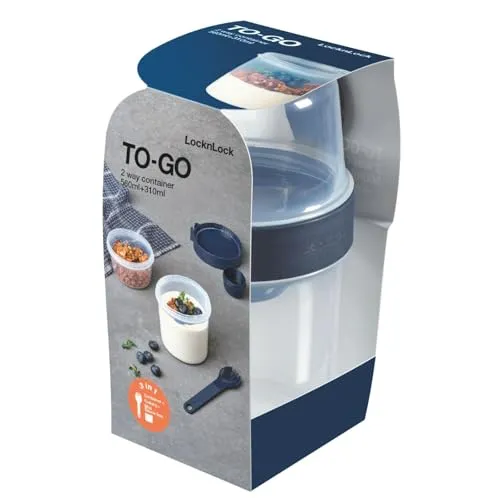 LocknLock Joghurtbecher to go mit Göffel, 310ml + 560 ml Müslibecher to go mit Unterteilung, für Joghurt und Müsli, luft- & wasserdichter Cornflakes Becher, Spülmaschinenfest, Mikrowellengeeignet