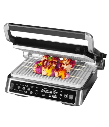 Genius Chef Kontaktgrill, Elektrogrill Edelstahl für Sandwiches Steak, abnehmbare Grillplatten, Sandwichtoaster, inkl. 2 Grillplatten, Set 6- tlg, Grau