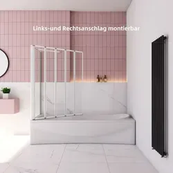 120X140cm 5-teilig Weiß Badewannenfaltwand mit 70cm Seitewand Faltwand Badewannenaufsatz