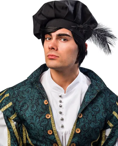 Mittelalter Barett Luther mit Feder braun oder schwarz Edelmann