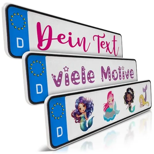 schildEVO 1 Mini Kfz-Kennzeichen | Meerjungfrau Namensschild | Wunschtext zum Geburtstag | Aluminium | Fun-Kennzeichen für Kinderauto | Kettcar | Tretauto | Gokart