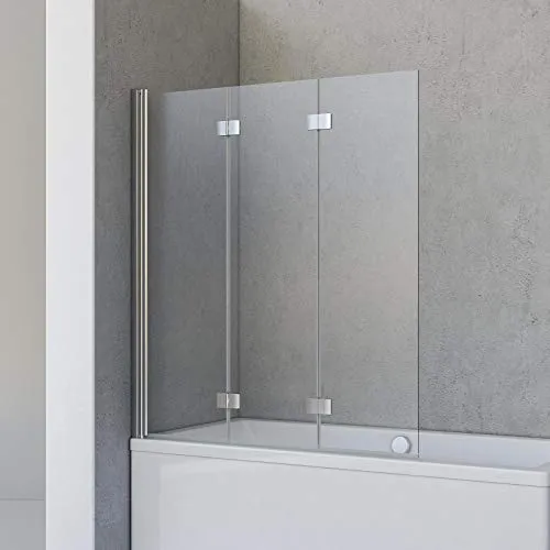 Schulte Duschwand Valet 130 x 142 cm - Faltbare Duschabtrennung aus Sicherheitsglas - Duschkabine aus 5 mm ESG-Glas, rahmenloses Design in Chromoptik. Ideal für Badewannen, einfach zu montieren, passt sich schiefen Wänden an.