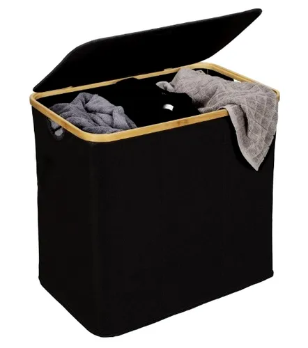 Wenko Trio Ecori Wäschetruhe, 105l - Bambus & Schwarz - Haushaltskörbe & Klappboxen: Stilvolle Wäschetruhe mit 3 Fächern, aus nachhaltigem Bambus und modernem Design für effiziente Wäscheorganisation.