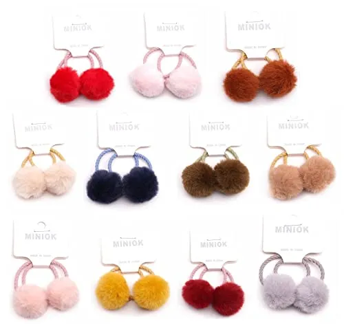 LYXOTO 22 stücke Pom Haargummis Pompon Ball Elastisches Stirnband Weichgummi Haarband Bunten Pferdeschwanz Halter für Frauen Mädchen Kinder Haarschmuck (Großes 22-teiliges Set (11 Farben))
