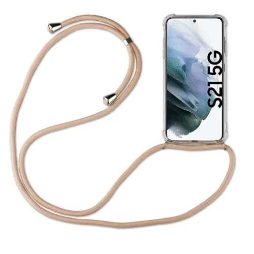 Hülle Kompatibel mit Samsung Galaxy S24 | Handykette Smartphone Halskette Hülle mit Band | Handyhülle mit Kordel zum Umhängen Kompatibel für Galaxy S24 | Beige/Braun