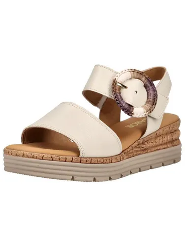 Gabor Comfort Sandalen Leder Keilsandalette in Weiß, Größe 40,5 EU - Elegante Keilsandalette aus hochwertigem Leder mit 5 cm Absatzhöhe. Ideal für stilvolle Outfits und bietet hohen Tragekomfort durch Klettverschluss und atmungsaktives Innenmaterial.