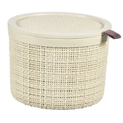 Keter Germany GmbH CURVER JUTE RECYCLING Aufbewahrungskorb, rund, Aufbewahrungsbox mit Deckel und schöner Jute Optik, Farbe: off white 245374