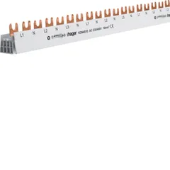 Hager KDN451E Phasenschiene 3x(P+N) Gabel 16mm² - Sonstige Elektroinstallationsartikel, 3-polige Phasenschiene mit Gabelanschluss, ideal für modulare Geräte, 80A, zuschneidbar und mit hoher Betriebsspannung von 400V.