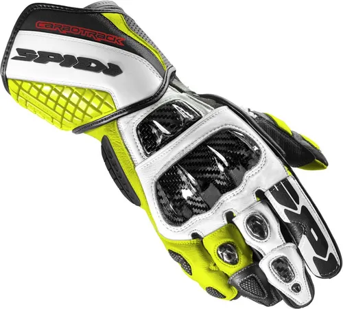 Spidi Carbo Track Evo Handschuhe - Weiß/Neon-Gelb - 3XL - Hochwertige Motorradhandschuhe aus Rinds- und Ziegenleder mit Carbon-Schutz, ideal für sicheren Fahrspaß. Optimale Passform und Belüftung sorgen für höchsten Komfort.
