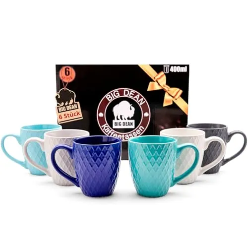 BigDean 6 Stück Kaffeetassen 400ml matt Kaffeebecher Keramik - Hochwertiges Kaffeetassen Set modernes Tassen Set in Geschenkbox