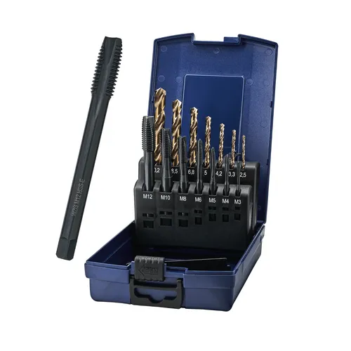 HSS E Co5% Gewindebohr Set Satz M3, M4, M5, M6, M8, M10, M12 in ABS Box mit KLB