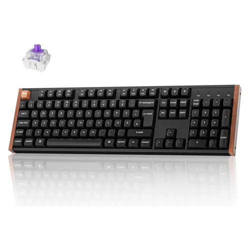 K10 HE Gaming-Tastatur schwarz/holz mit RGB-Beleuchtung - Moderne Gaming-Tastatur im DE-Layout mit Hot-Swap-Funktion und Aluminiumrahmen. Ideal für Gamer, die Wert auf Design und Funktionalität legen.