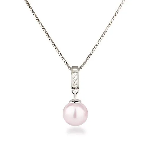 Schöner-SD Silberkette mit Perlenanhänger und Zirkonia - Elegante Damenkette aus 925 Silber, rhodiniert für Anlaufschutz. Mit 10mm Perle und glitzernden Zirkonia, ideal für jeden Anlass und perfekt als Geschenk.