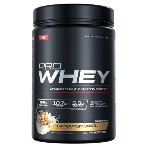 VAST PRO Whey – Premium Protein Pulver mit 24g Eiweiß zum Muskelaufbau, instantisiert für die perfekte Löslichkeit, mit Whey Isolat reich an BCAAs & EAAs, 900g (Cinnamon Swirl)