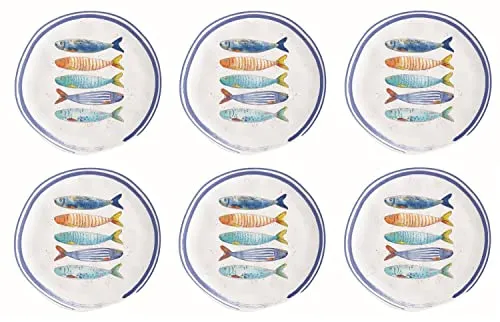 Frühstücksteller Fische Maritim BORD DE MER – 6er Set - Maritime Frühstücksteller aus Porzellan, spülmaschinengeeignet und perfekt für den täglichen Genuss oder besondere Anlässe.
