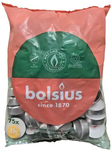Bolsius Teelichter mit Hülle 4h 75 Stück im Beutel in weiß von Bolsius