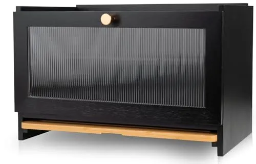 AH® Bambus Brotkasten holz mit Schneidebrett, Holz Brotkästen mit Belüftung- Elegant brotbox küche zur Brotaufbewahrung, bread box | 40x 26 x 23 cm, brotbehälter aus Holz(Shwarz)