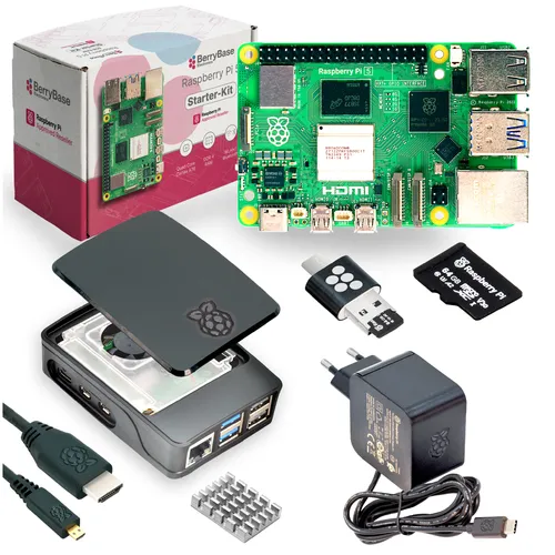 Raspberry Pi 5 Starterkit, 64GB microSDHC inkl. Pi OS, Gehäuse, Netzteil, HDMI-Kabel und Zubehör