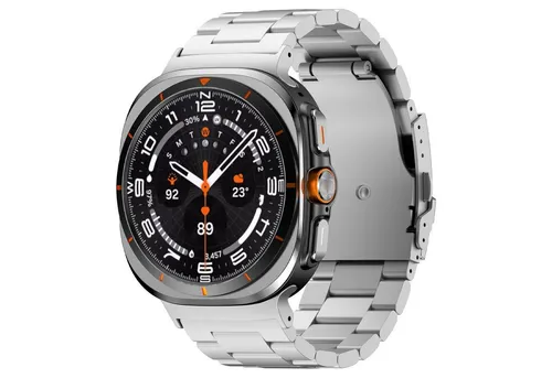 Silbernes Metallarmband für Samsung Galaxy Watch Ultra 47mm - Hochwertiges Titanlegierungs-Armband, wasser- und schweißfest, leicht verstellbar für optimalen Tragekomfort. Perfekt für Alltag und besondere Anlässe.