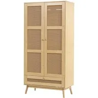 OKWISH 2-türiger Kleiderschrank mit Rattannetz-Optik und Kleiderstange