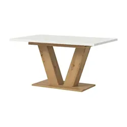 Motion Esstisch V-Fuß 90x150/190cm - Moderner Esstisch mit erweiterbarer Tischplatte in Weiß und Eiche Nachbildung, ideal für skandinavische Einrichtungsstile und perfekt für Gäste.