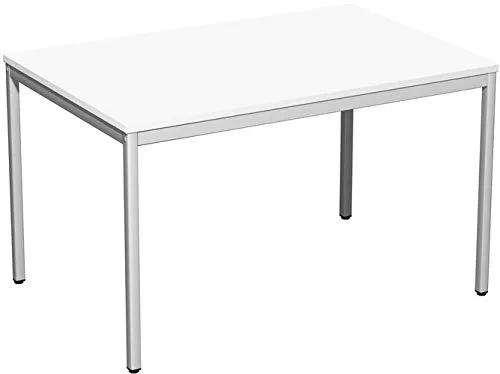 Geramöbel Konferenztisch Viereckfuß, Feste Höhe, 1200x800x720, Weiß/Lichtgrau