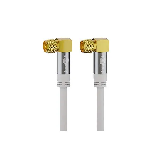 Goobay 70483 2m Satellitenkabel mit 90 Grad gewinkelten F-Stecker für DVB-S Receiver, 75 Ohm, Kabelinternet Modem, Router Weiß