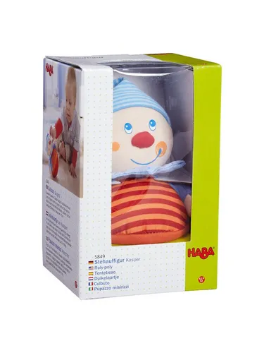 Haba Stoffpuppe Stehauffigur Kasper, ab 6 Monaten zum Spielen, Kuscheln und Trösten, Geburt und Taufe