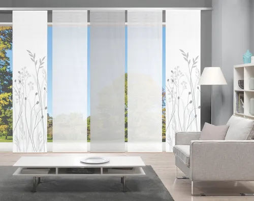 Vision S Schiebegardine GRASIL 5er SET - Blickdicht und stilvoll - Schiebegardinen-Set mit 4 digitalbedruckten Vorhängen in Bambus-Optik und 1 Uni-Vorhang, ideal für hohe Decken. Waschbar bei 30°C und einfach zu kürzen.