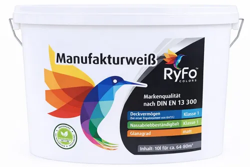 RyFo Colors Wand- und Deckenfarbe RyFo Colors Manufakturweiß, Deckkraft-/Nassabriebklasse 1, matt, atmungsaktiv, für Innenräume