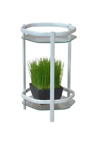 Heinz Hofmann Blumenständer 3192.WG - Weißer Metall Blumenständer - Blumentreppe aus pulverbeschichtetem Metall, ideal für zwei Blumentöpfe. Mit einer stabilen Stellfläche aus Sicherheitsglas und eleganten Maßen von 27 x 28 x 45 cm.