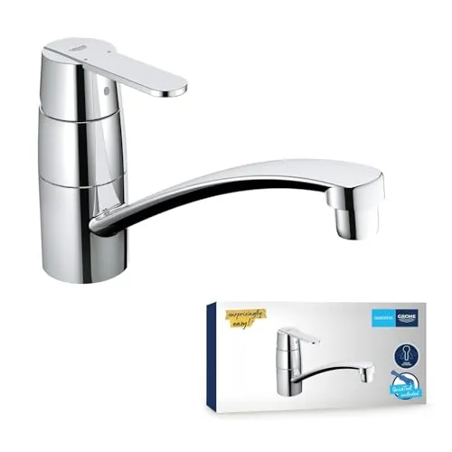 Grohe Get Einhand-Spültischbatterie - Küchenarmatur mit 140° Schwenkbereich für maximale Flexibilität, kratzfester GROHE Starlight Edelstahloberfläche und einfaches Montage-System.