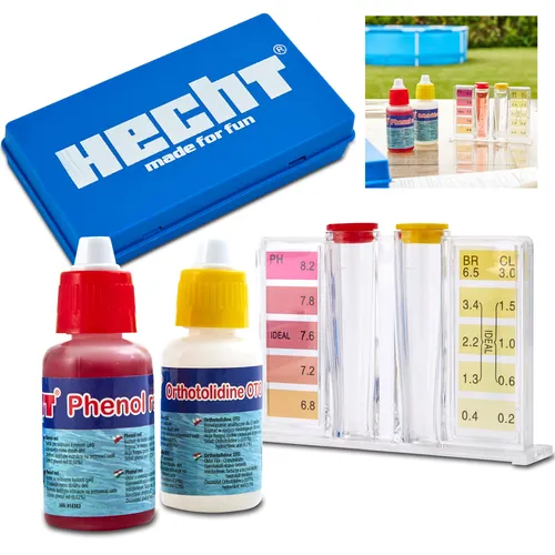 HECHT Poolwasser Testset | Ph-Test | ca. 50 Tests | Schütteltest | Chlor | Wassertester