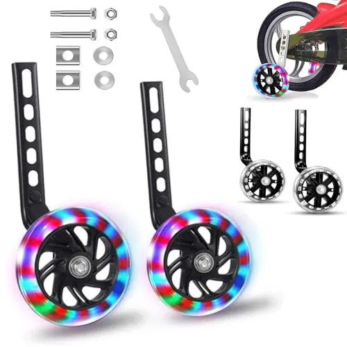 Stützräder,stützräder kinderfahrrad,Universal Stützräder mit leuchtenden,Hilfsräder für Kinderfahrrad,1 Paar Einstellbare Hilfsräder Sicherheitsstützräder,für 12 14 16 18 20 Zoll Kinderfahrrad,Schwarz