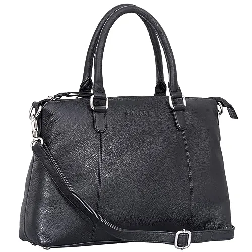 ROYALZ 'Payton' Elegante Lederhandtasche Damen Echtleder Klein Vintage Henkeltasche Ledertasche Frauen, Farbe:Schwarz