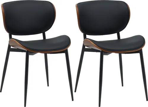 DELUKE 2er Set Esszimmerstuhl DUVAN Kunstleder Walnuss/Schwarz