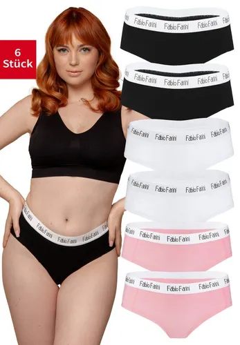 Fabio Farini Slip Damen Unterhosen - Frauen Hipster Panties aus elastischer Baumwolle (Packung, 6-St) im sportlich modernen Look mit Logo-Bund bunt|rosa|schwarz M