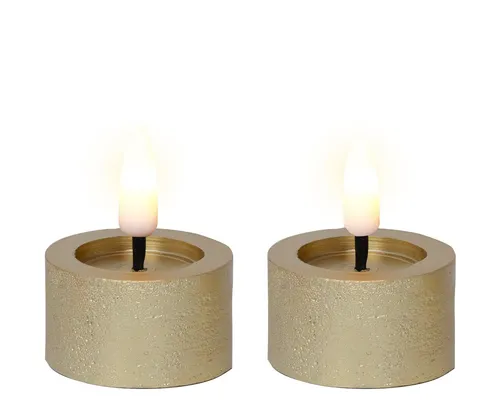 Lumineo LED-Kerze, LED Teelichter mit Timer 4,4x5cm Wachs Gold / Warmweiß 2 Stück