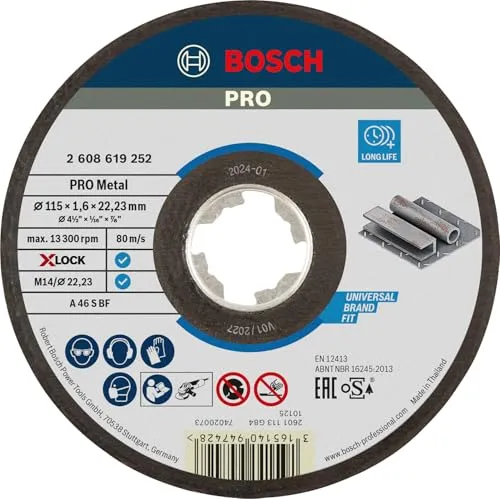 Bosch Professional 1x Gerade Trennscheibe Expert (für Metall, X-LOCK, Ø115 mm, BohrungsØ: 22,23 mm, Dicke:1,6 mm)