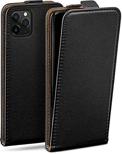 moex Flip Case für iPhone 11 Pro Max Hülle klappbar mit 360 Grad Schutz, Handyhülle mit Displayschutz, PU Leder Handytasche Lederhülle, Flip Case Cover Klapphülle, Schwarz