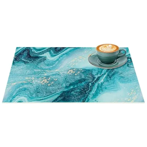 Platzset Tischset abwaschbar PVC Platzdeckchen rutschfest Tischuntersetzer Hitzebeständig Esstisch waschbar für drinnen & draußen Blau Marmor 35x50cm