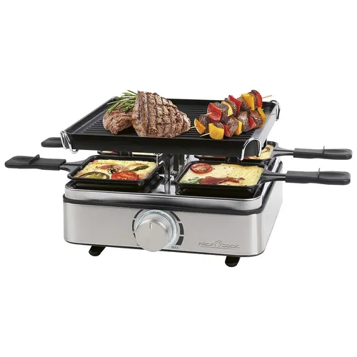 ProfiCook Raclette PC-RG 1301 – 4er Raclett mit Wendegussplatte - Raclette für 4 Personen, mit innovativer Wendegussplatte für vielseitigen Grillgenuss und edles Edelstahl-Design.