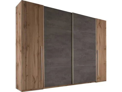 Mid.you Schwebetürenschrank in Graphit und Eiche - Kleiderschrank mit 10 Fächern und Soft-Close-System, bietet stilvollen Stauraum für Kleidung in urbanem Design. Made in Germany, ideal für Ihr Schlafzimmer.