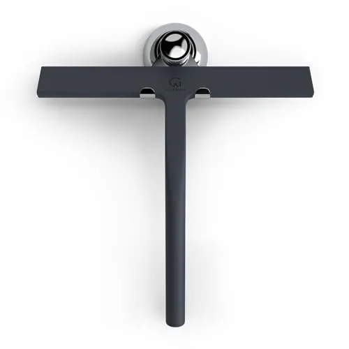 GÜTEWERK Duschabzieher Set mit Halter - Schwarz 23 cm - Duschabzieher ohne Bohren, elegantes Design in matt schwarz, sorgt für streifenfreie Reinigung und ist rutschfest für optimale Sicherheit im Bad.