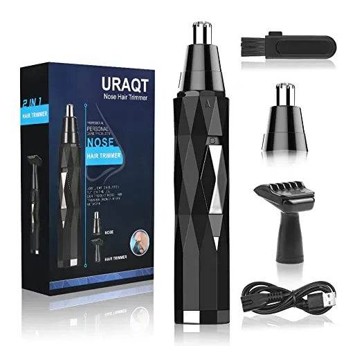 URAQT Nasenhaartrimmer, Nasen/Ohrhaarschneider Herren, Professionelle Nasenhaarentferner Ohrenhaartrimmer Schmerzfreier, zum sicheren Trimmen ohne Zupfen, USB-Aufladung