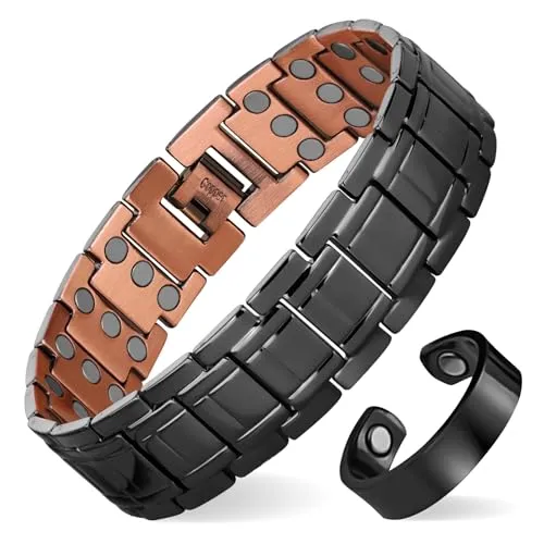 MagEnergy kupferarmband herren – Drei Ultra-Starke Magnete, Männliches Design Reines Kupfer-Magnetarmband, Einstellbare Länge mit Größenanpassungswerkzeug (schwarzer Anzug)